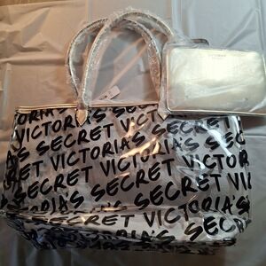 Victoria's Secret Monogrammed Black/Gold Tote Bag - Additional Gold Pouch NWT